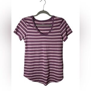 a.n.a Women’s Striped Short Sleeve V-Neck T-Shirt Purple Pink White Size Small